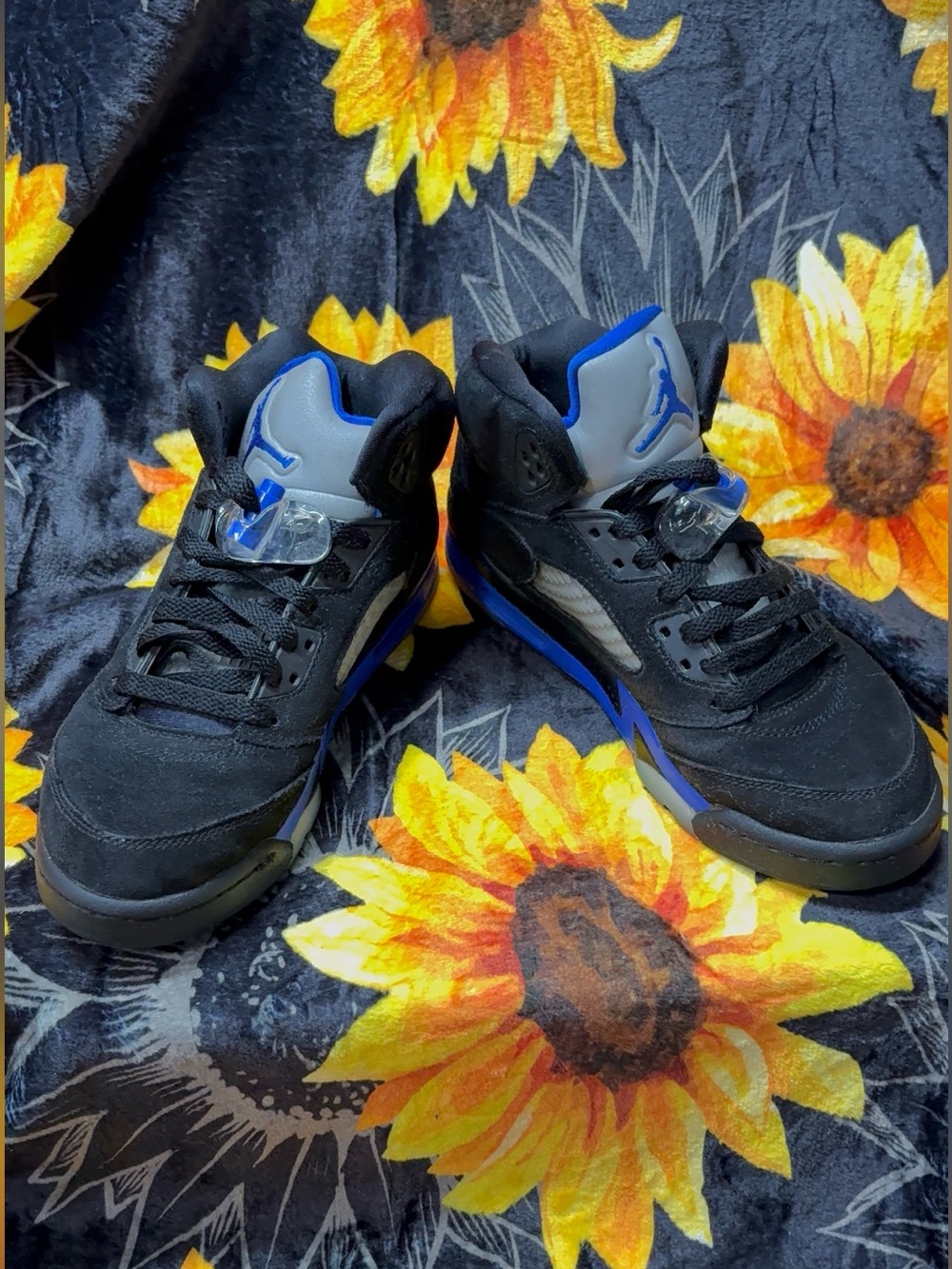 Air Jordan 5 Men's Black and Royal Blue Basketball Sneakers